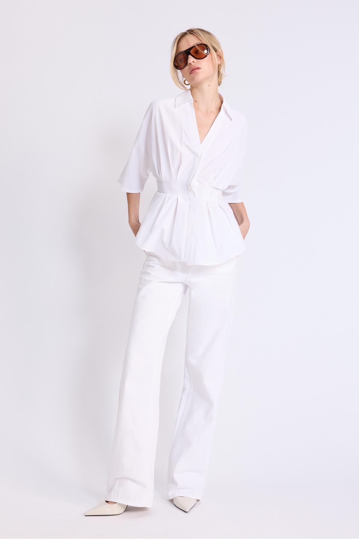 Stradivarius  Yarasa kollu, pilili poplin gömlek - Görsel 2