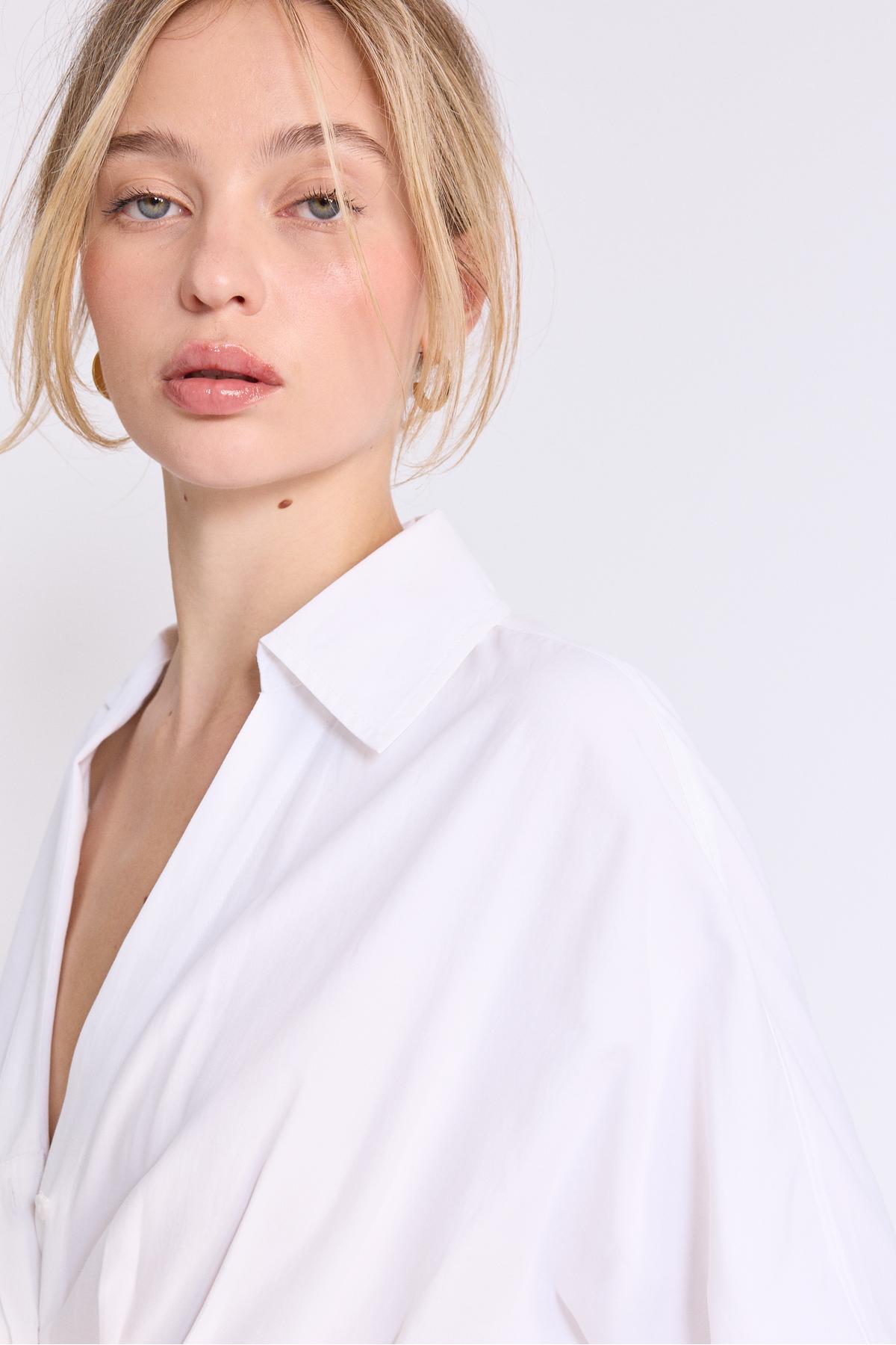 Stradivarius  Yarasa kollu, pilili poplin gömlek - Görsel 4