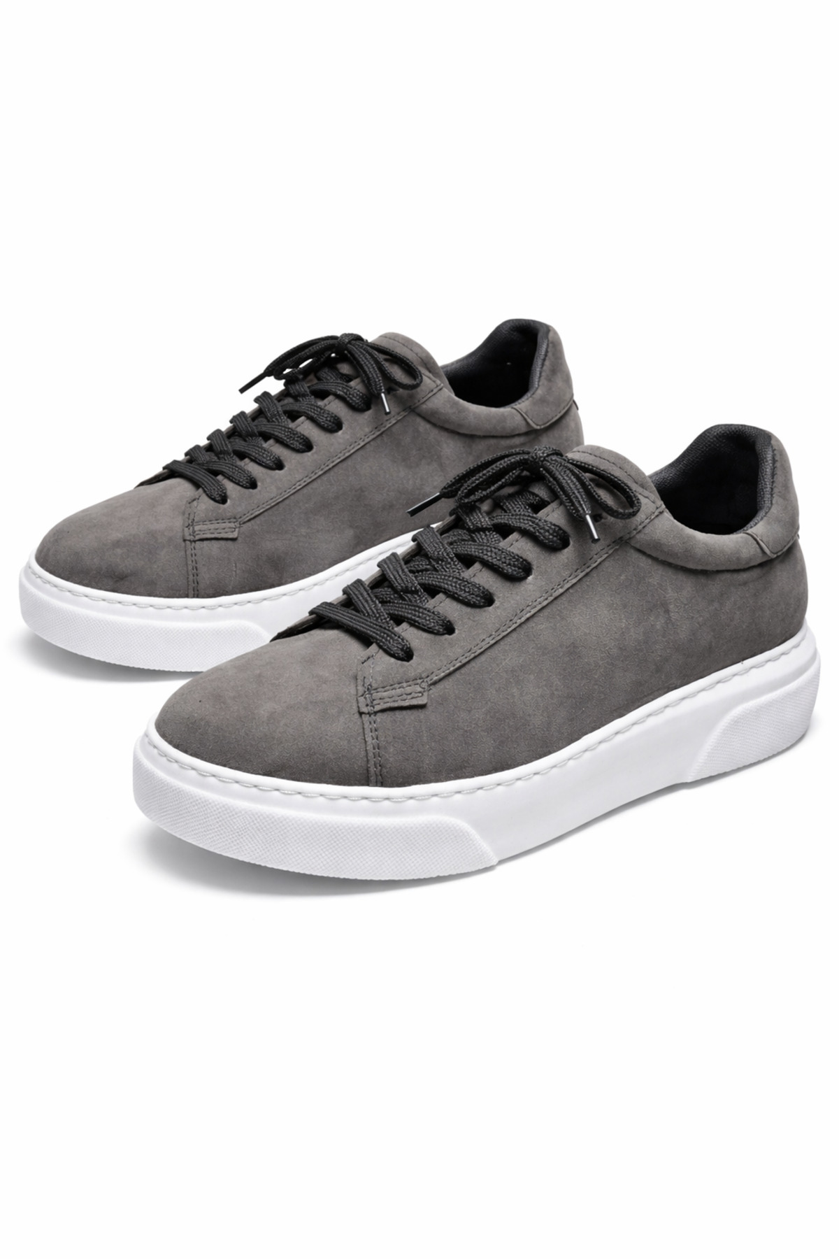 FAYMAZ Erkek Gri Süet Dokulu Beyaz Kalın Tabanlı Garantili Bağcıklı Günlük Sneaker Spor Ayakkabı görsel 5