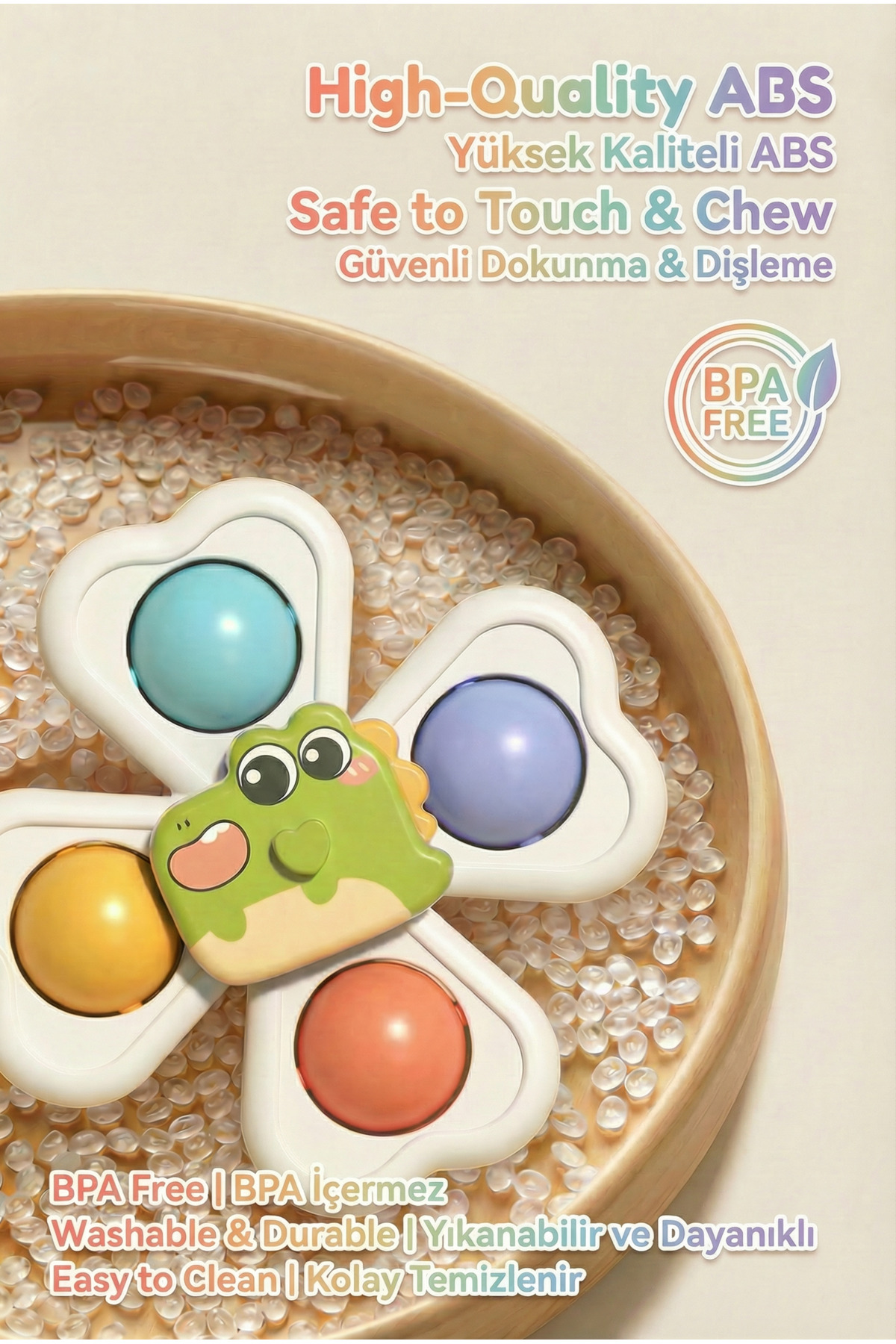 BBSKY 3'lü Hayvan Figürlü Vantuzlu Çocuk Çarkı - Montessori Duyusal ve DIY Modüler Tasarım, BPA Yok fotoğrafı 3 (önizleme)