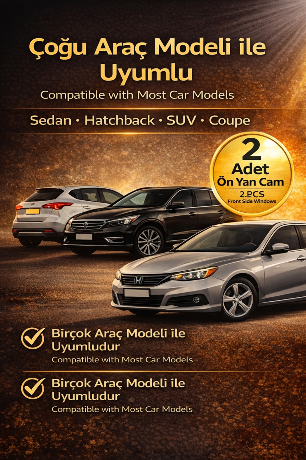 Honda Civic 1995 - 2000 Coupe Uyumlu Yan Cam Güneşliği Ön veya Arka — alternatif görsel