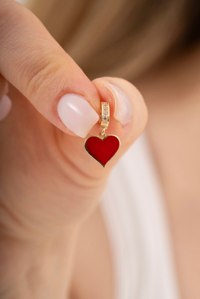 ALİSGOLD1986 14 Ayar Altın Kırmızı Mineli Kalp Kolye Ucu