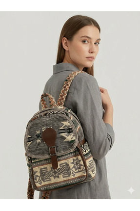 othobag Kadın Vintage Desenli Kapaklı Sırt Çantası - Bohem Tarz Otantik Günlü...