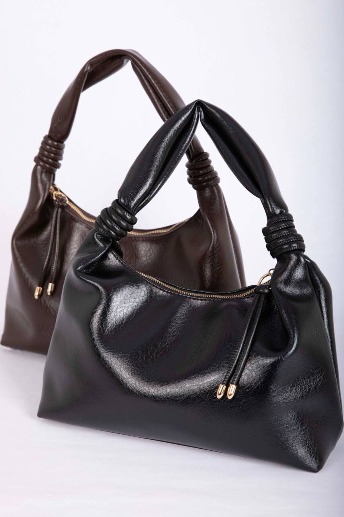 Dark Brown BURBİE Women's Handbag and Shoulder Bag with Knot Detail görünüm 5