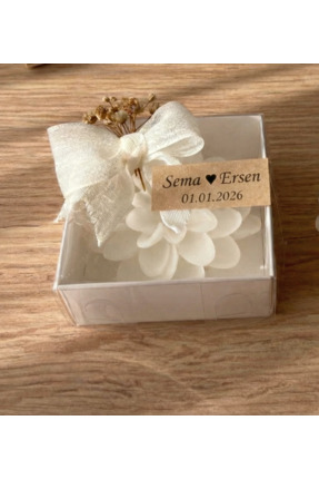 ERSE HOME 8 Adet Lotus Çiçeği Mum - Keten Kurdeleli Kraft Kutulu Nikah Şekeri...