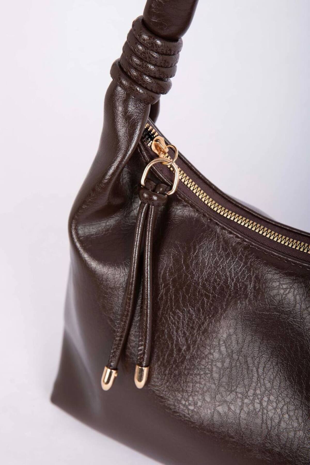 Dark Brown BURBİE Women's Handbag and Shoulder Bag with Knot Detail görünüm 2