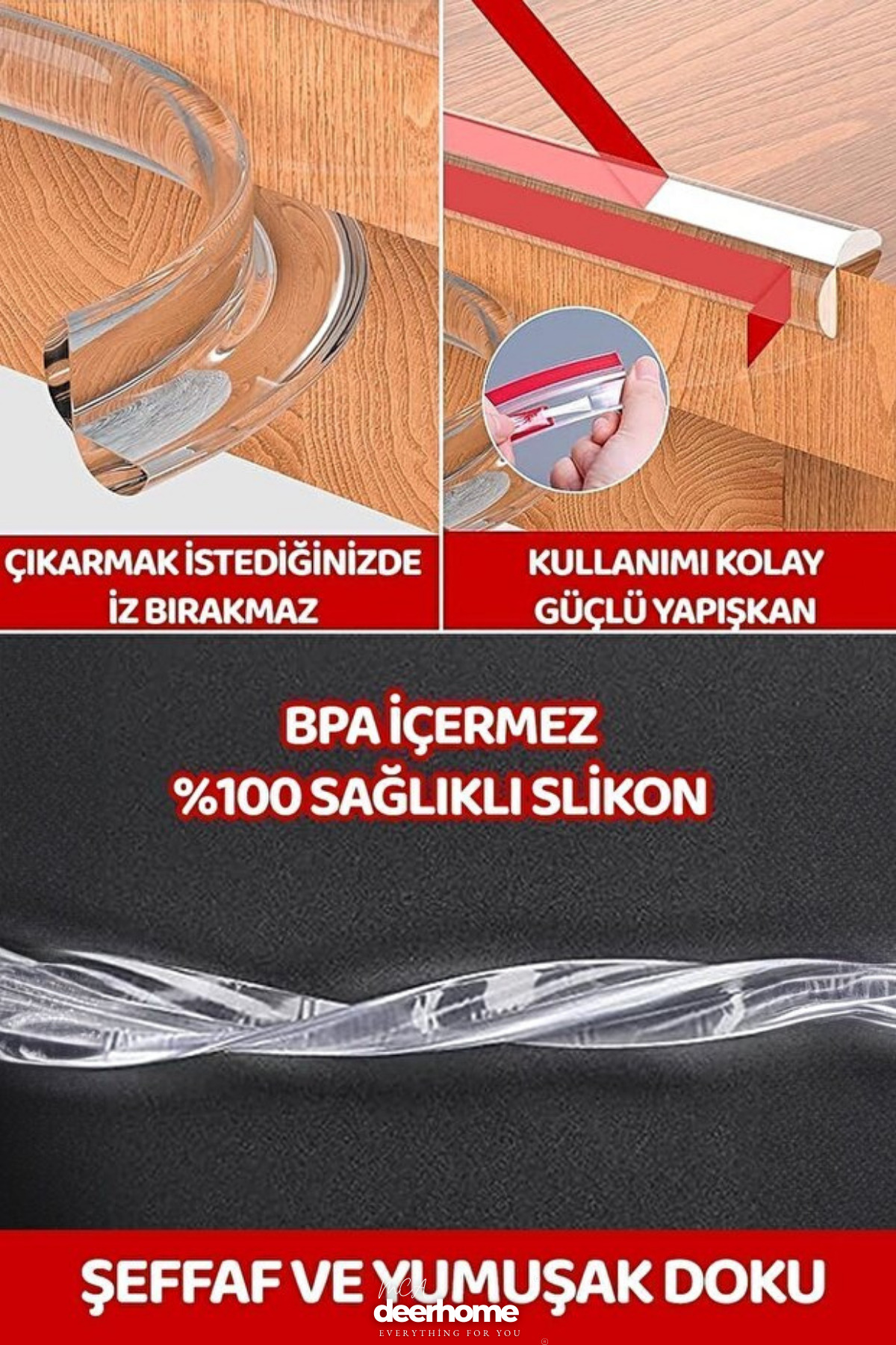 MCA Deerhome Sökülebilir Bebek Çocuk Köşe Koruması Cam Masa Mermer Sehpa Mobilya Köşelik Kenar Koruyucu fotoğrafı 3 (önizleme)