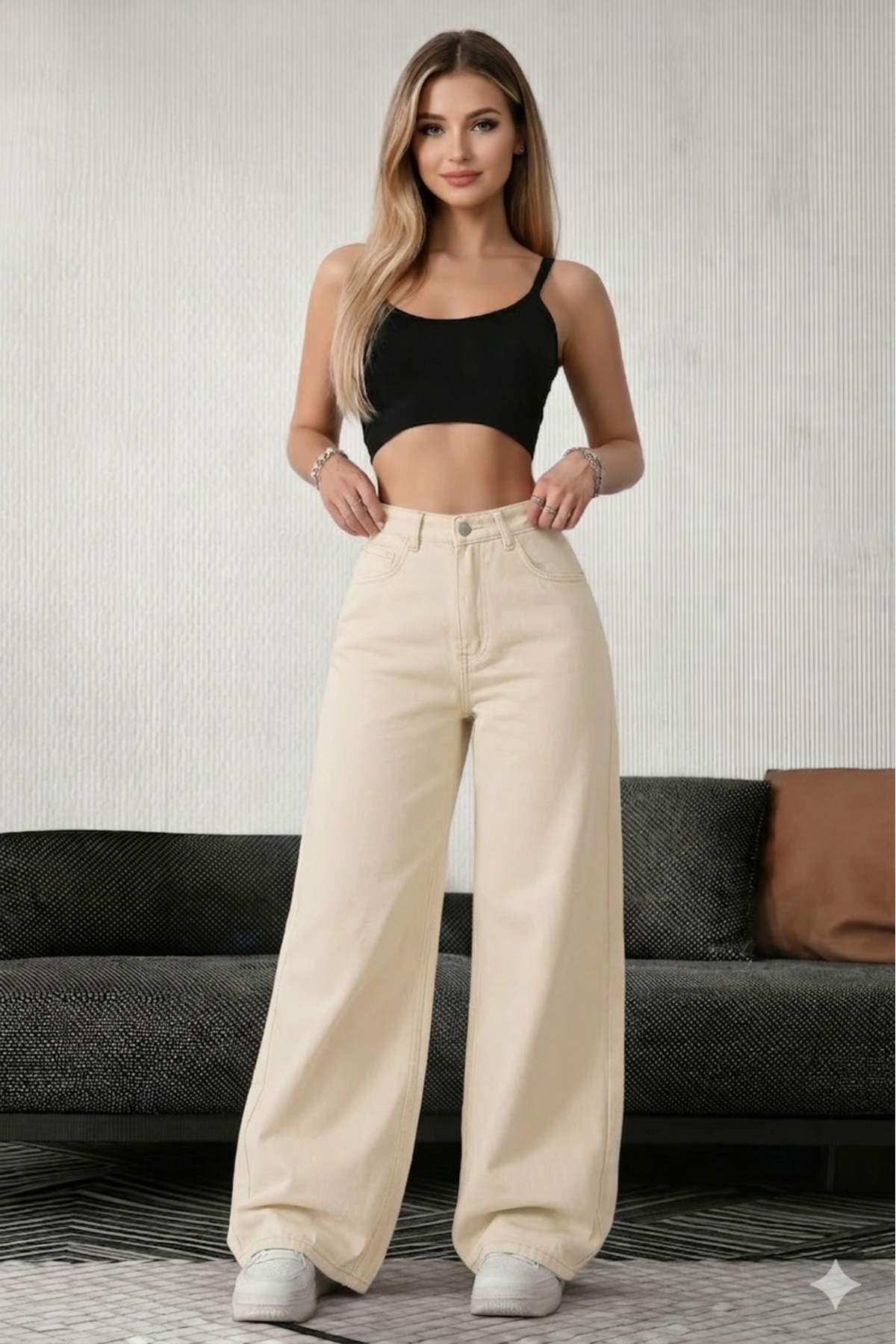 LAYAL MY BEAUTY Kadın Palazzo Salaş Rahat Kesim Likralı Yüksek Bel Jeans Kot Pantolon Yeni Sezon görsel 4