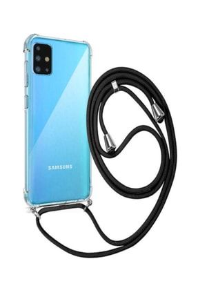 Samsung Galaxy A51 Boyundan Askılı Ipli Şeffaf Darbe Emici Silikon Telefon Kılıfı Siyah SGA51askılı