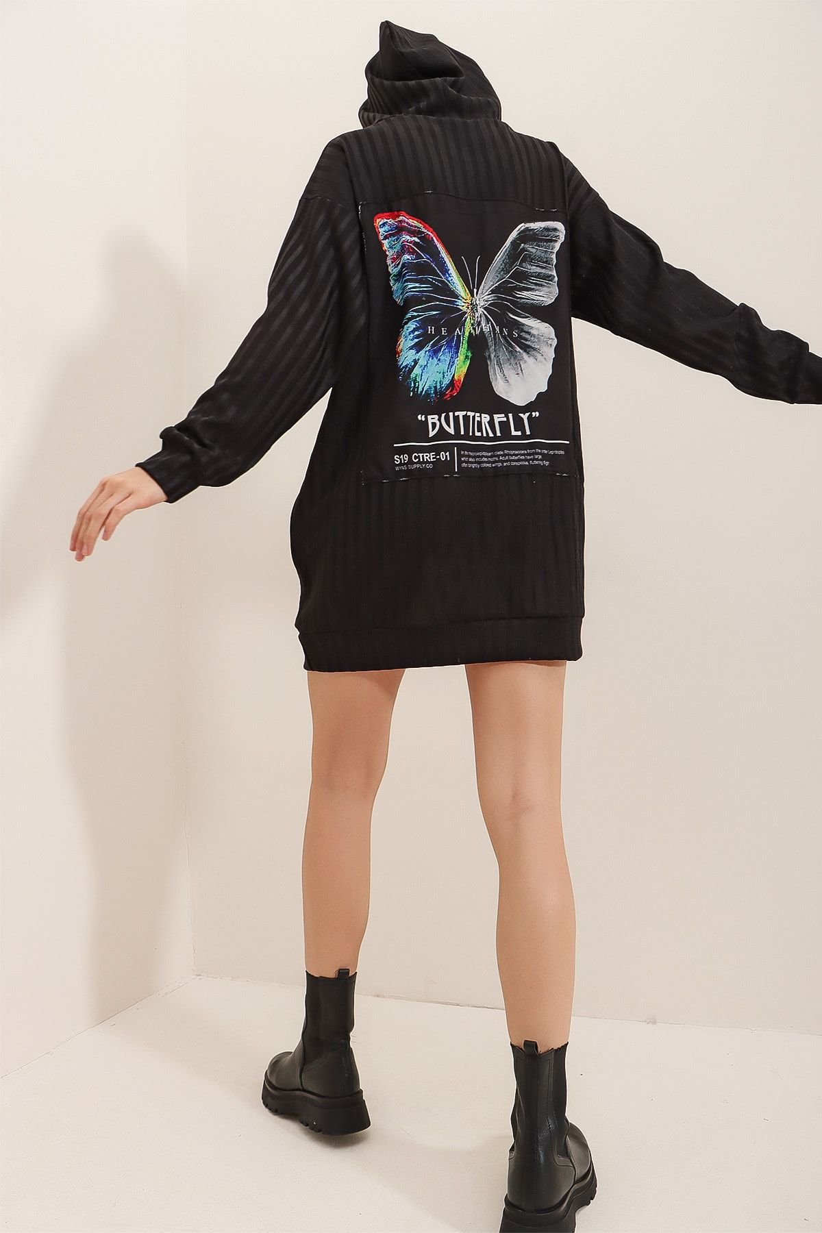 Trend Alaçatı Stili Kleid Schwarz Basic Fast ausverkauft