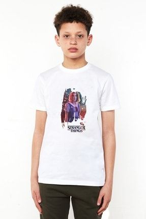 Stranger Things Robin Wallpaper Baskılı Unisex Çocuk Beyaz T-shirt BGA10383-COCTS