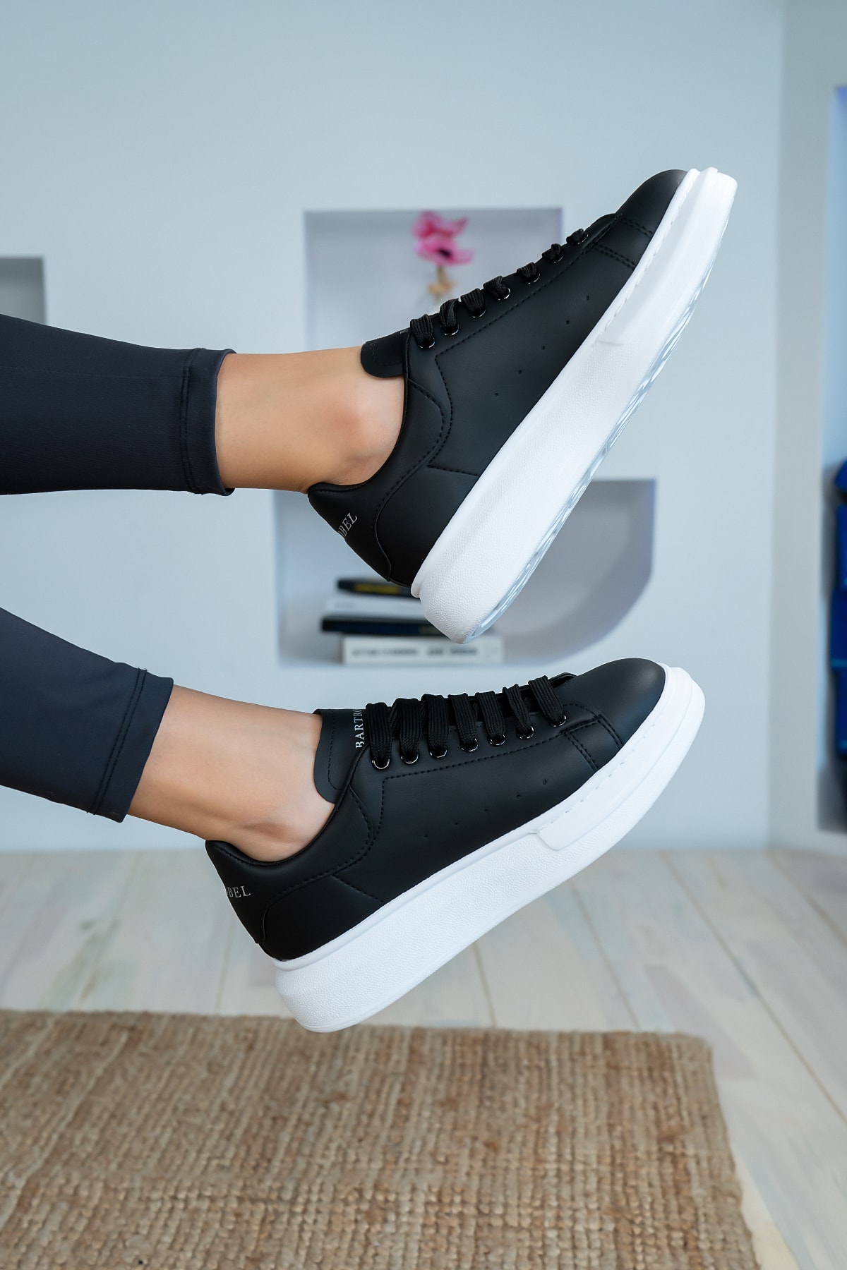 Unisex Siyah Günlük Kalın Taban Spor Ayakkabı