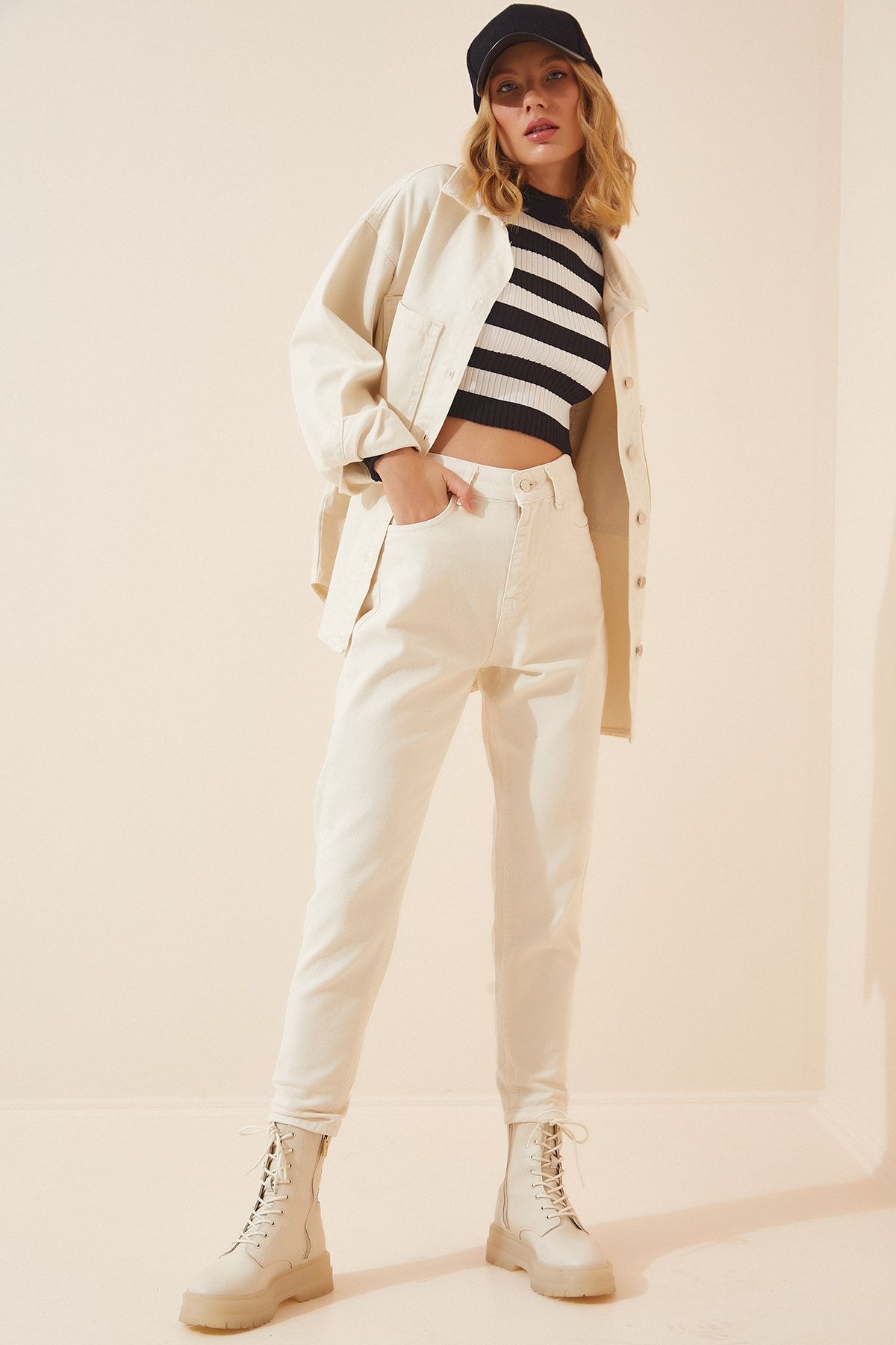 Happiness İstanbul Jeans Beige Mom Fast ausverkauft