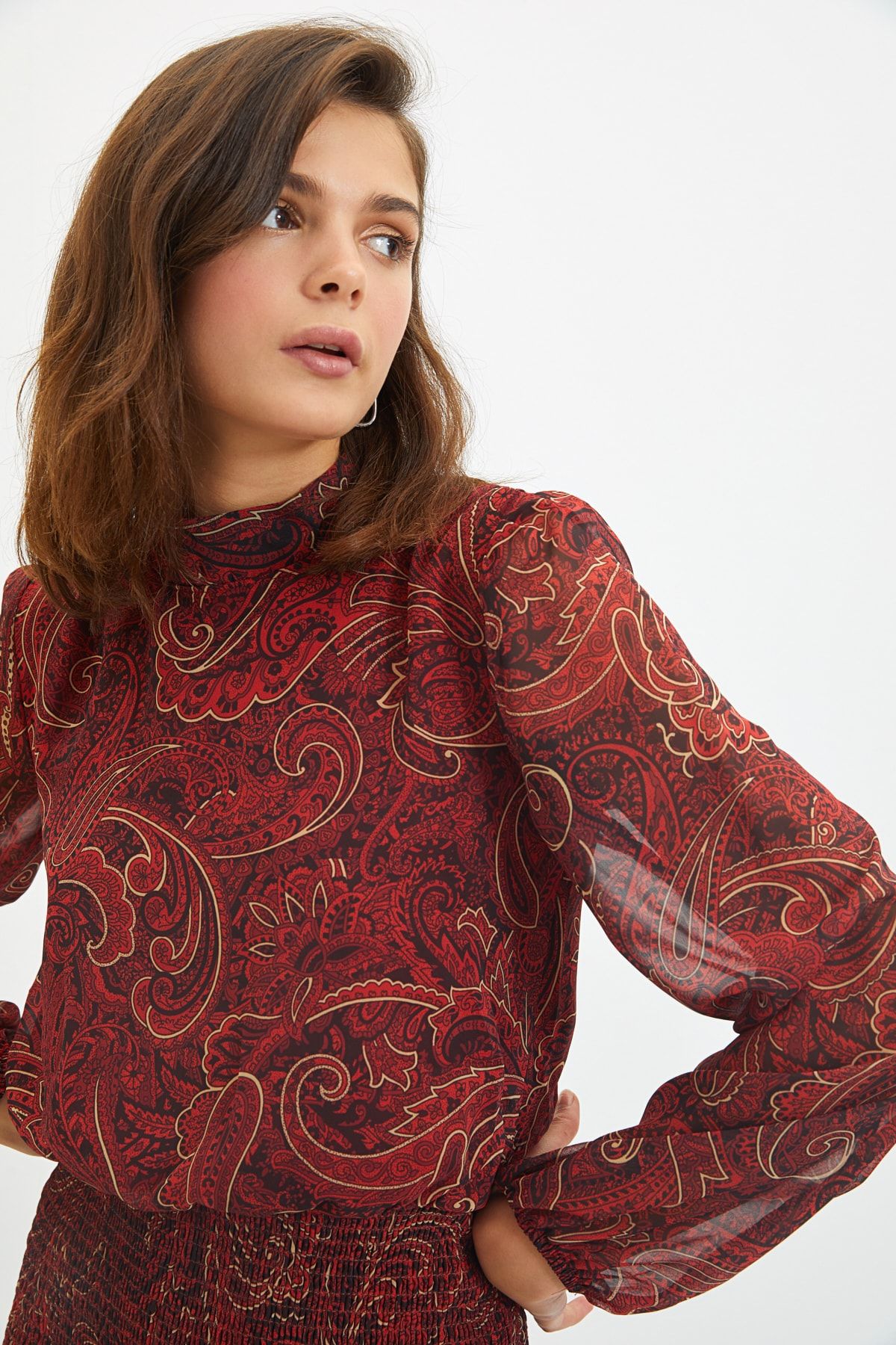 Trendyol Collection-Mehrfarbiges gewebtes Winterkleid mit Paisley-Muster TWOAW21EL1776 3