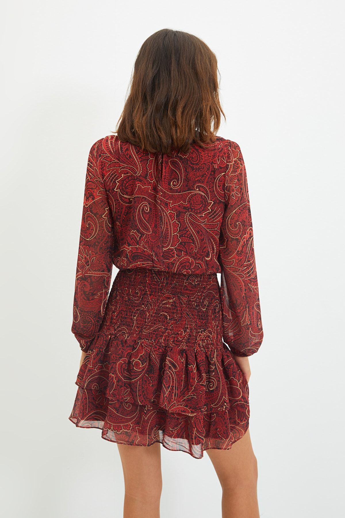 Trendyol Collection-Mehrfarbiges gewebtes Winterkleid mit Paisley-Muster TWOAW21EL1776 5