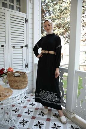 Iclal Nakışlı Elbise Siyah ESRELBİCLAL