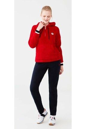 Kadın Kırmızı Üst Polar Kapşonlu Ev Giyim Pijama Takımı USPOLO16618