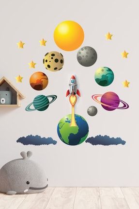 Uzaya Giden Sevimli Roket Çocuk Odası Duvar Stickeri Cr2021028