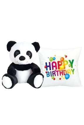 45 Cm Sevimli Panda Ve Happy Birthday Yastık PANDAB