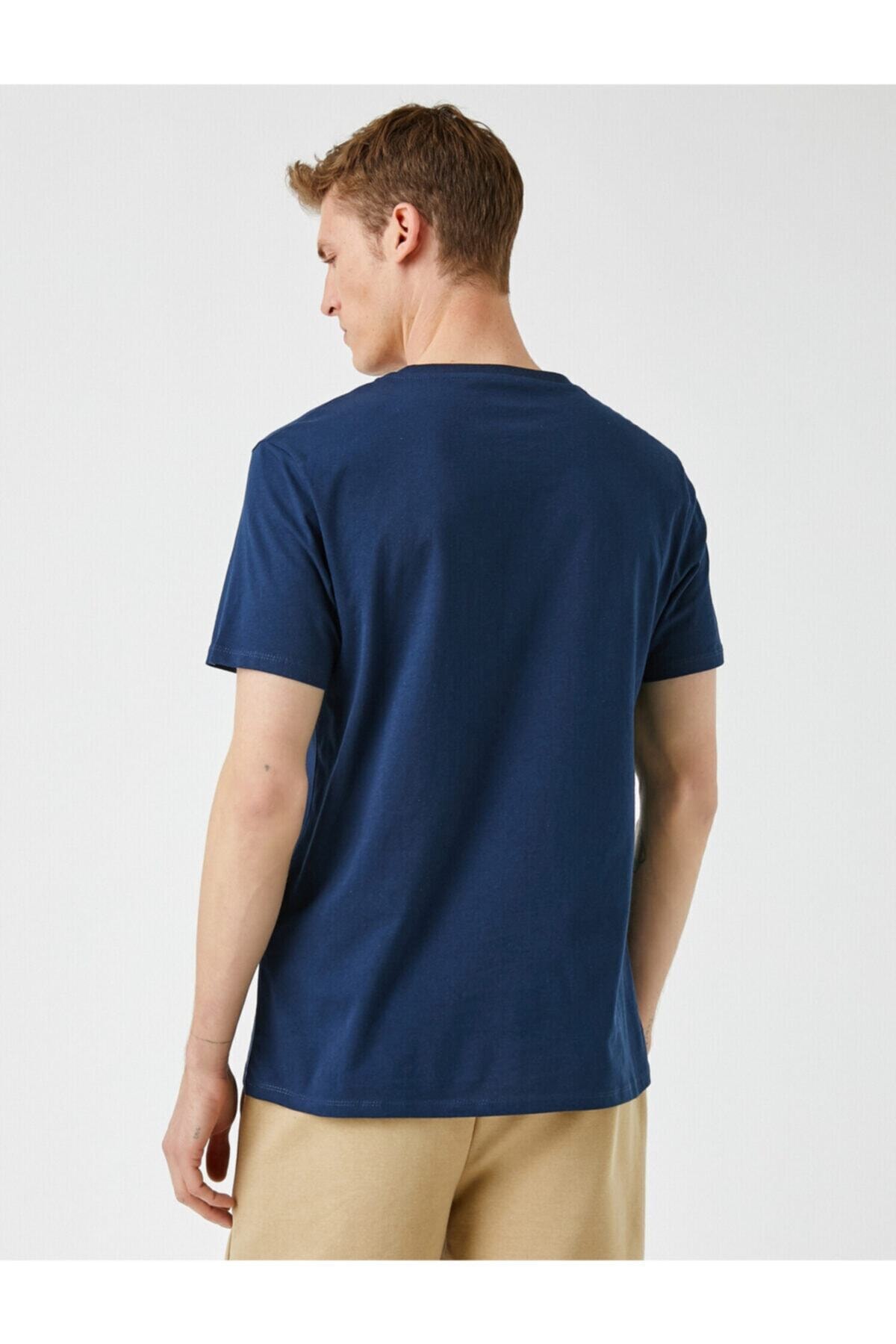 تیشرت مردانه آبی سرمه ای کوتون | 1YAM14149OK اورجینال - تصویر 4