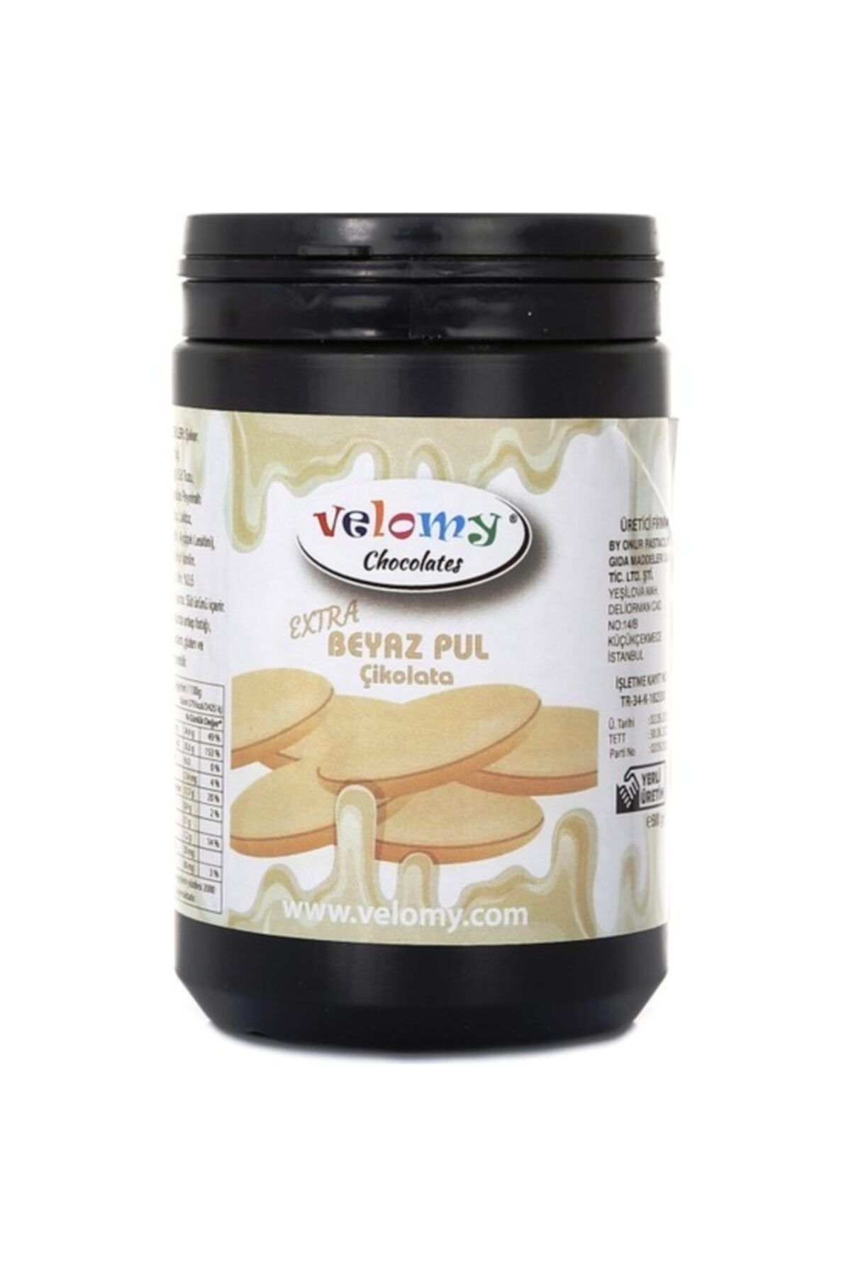velomy Ektra Beyaz Pul Çikolata 500 gr Para Çikolata Eritmelik