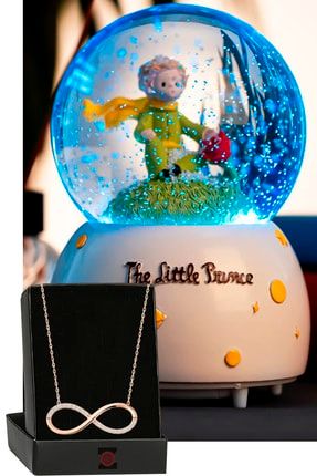 The Little Prince Küçük Prens Renk Değiştiren Işıklı Müzikli Kar Taneli Kar Küresi & Sonsuzluk Kolye S2LPKK4242