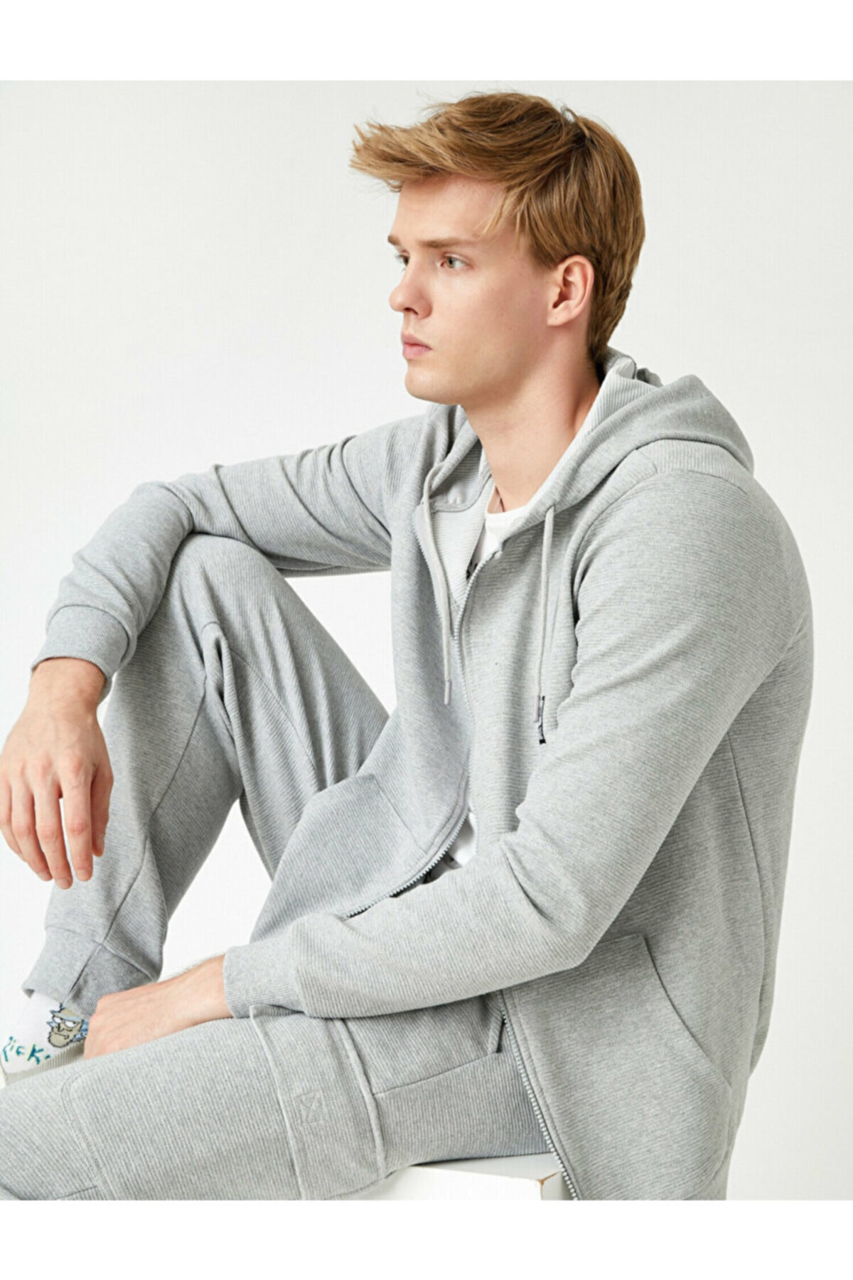 سویشرت مردانه خاکستری کوتون | 2KAM71270LK اورجینال - تصویر 3