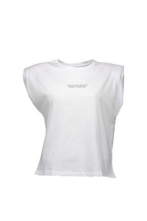 Beyaz Omuzları Vatkalı Rahat Kesim T-shirt UCB143065A52