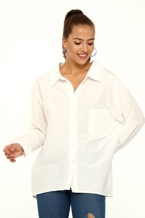 Kadın Beyaz Düşük Omuzlu Oversize Gömlek 2056329