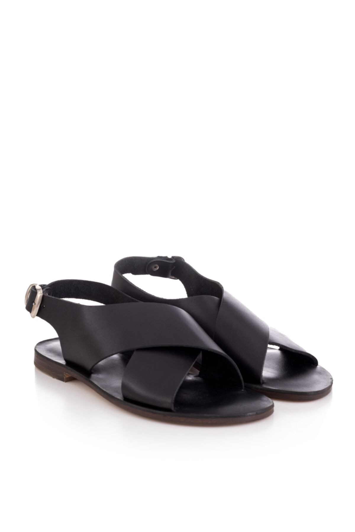 صندل سیاه زنانه های چرمی دست ساز K3003 DaphneSandals