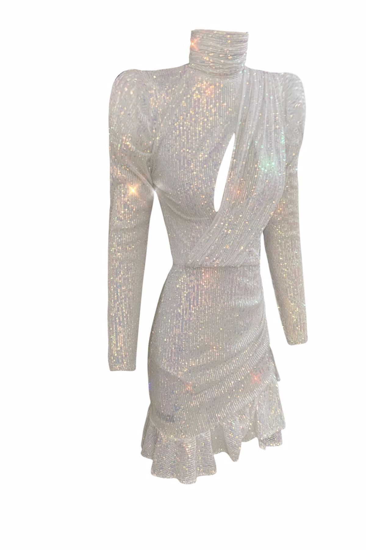 Gira official-Rochie albă cu paiete hologramă 2