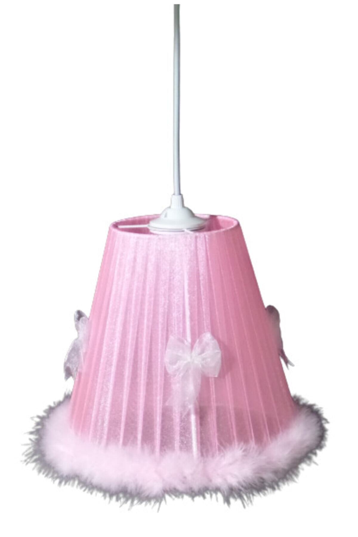 TEKAY AYDINLATMA Kız Çocuk Odası Fiyonklu Peluş Tüylü Pembe Avize fotoğrafı 2 (önizleme)
