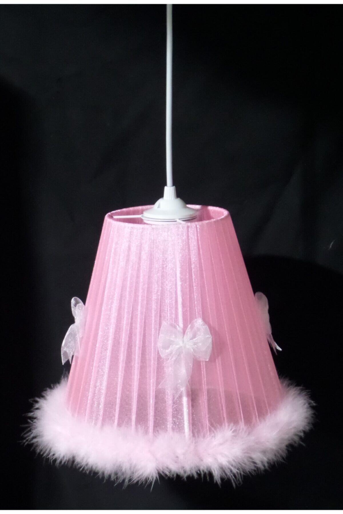 TEKAY AYDINLATMA Kız Çocuk Odası Fiyonklu Peluş Tüylü Pembe Avize fotoğrafı 3 (önizleme)