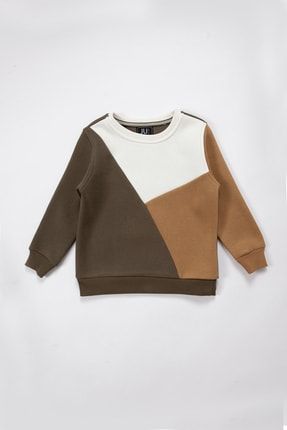 Beyaz Haki Kahve Geometrik Model Sweatshirt 1549-1126