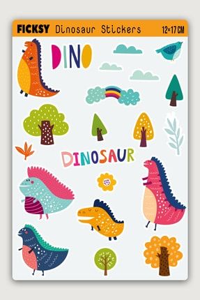 Sevimli Dinozor Sticker Seti - 21 Adet Etiket Çıkartma ZLH00076