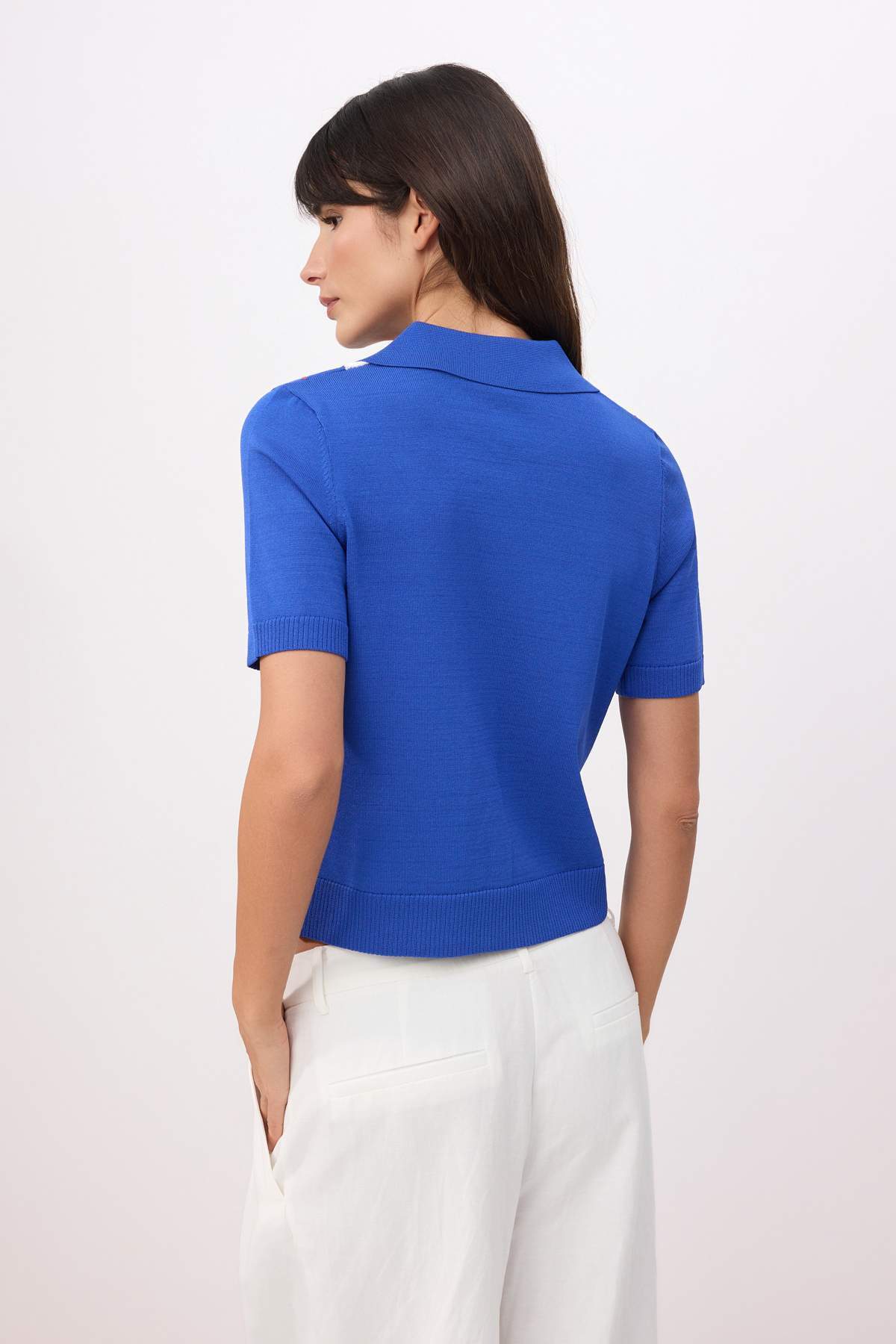 Trendyolmilla  Saks Yazlık Özel İplik Baklava Desenli Triko Hırka TWOSS26HI00018 - Görsel 4