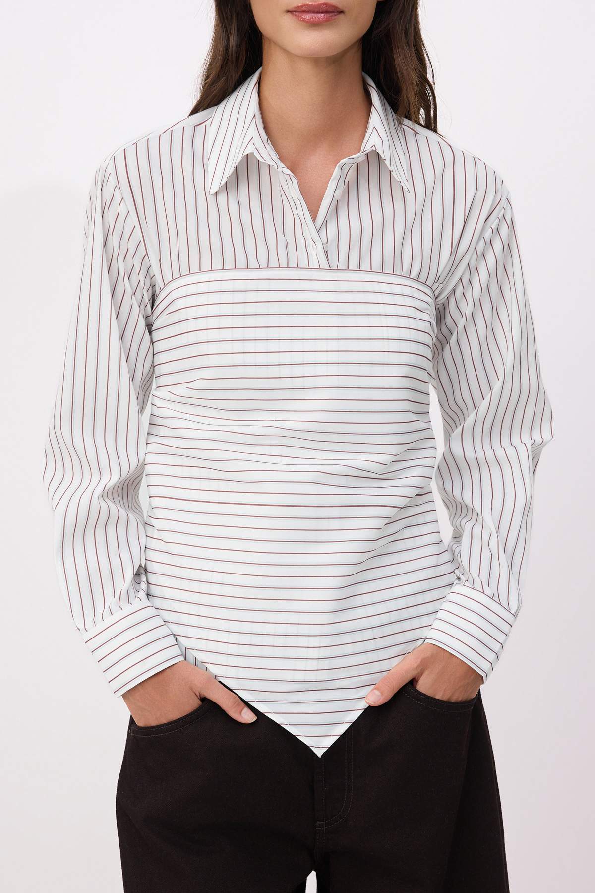 Trendyolmilla  Beyaz-Çok Renkli Çıkarılabilir Fular Detaylı Gömlek TWOSS26GO00008 - Görsel 5