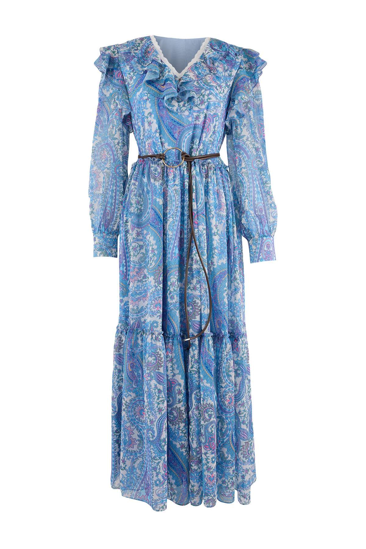 Trendyolmilla Limited Edition Çok Renkli Çiçek Desenli Şifon Astarlı Maxi Dokuma Elbise TWOSS26EL00394