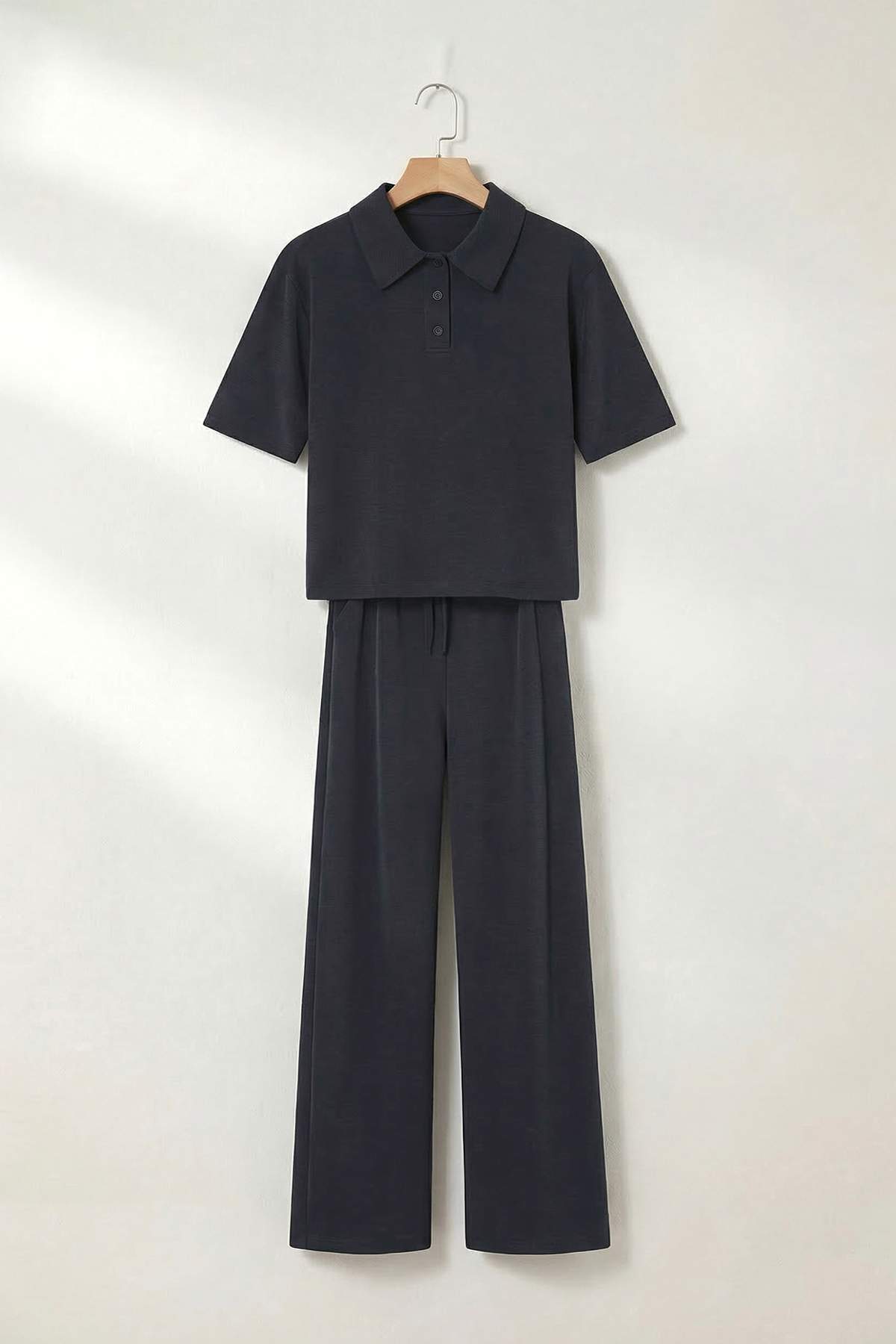 Trendyolmilla  Antrasit Polo Yaka Rahat Kalıp Modal Pike Alt - Üst Takım TDRSS26AU00020 - Görsel 5