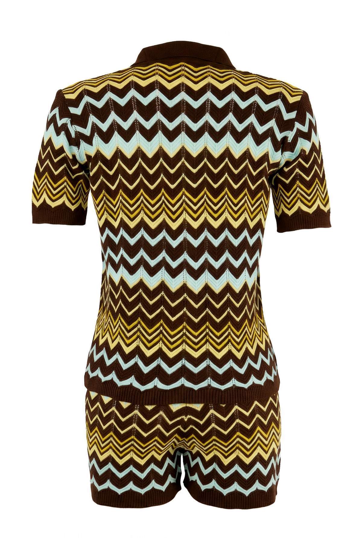 Trendyolmilla  Kahverengi Renk Bloklu Şort-Bluz Triko Alt - Üst Takım TWOSS26AU00050 - Görsel 8