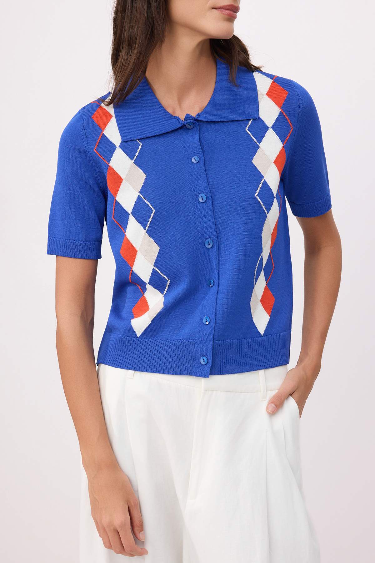 Trendyolmilla  Saks Yazlık Özel İplik Baklava Desenli Triko Hırka TWOSS26HI00018 - Görsel 3