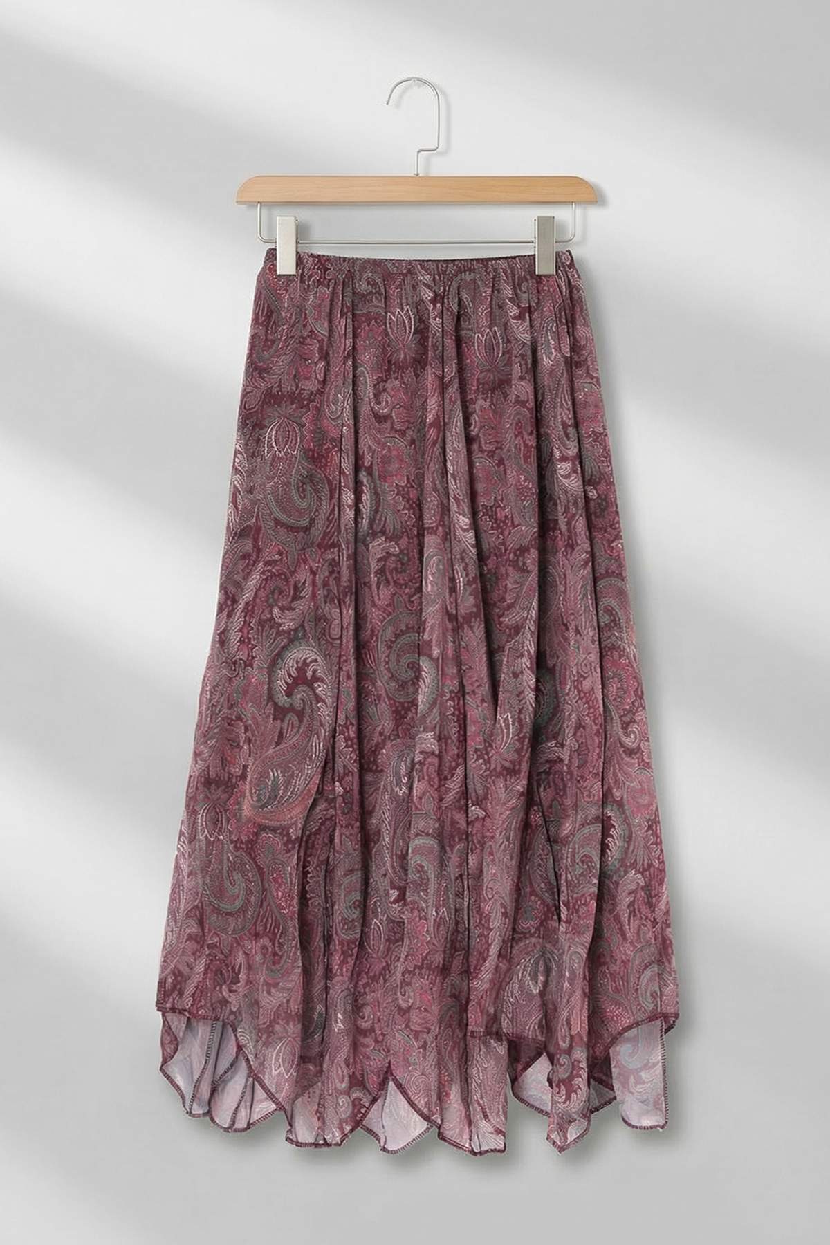 Trendyolmilla  Bordo Asimetrik Şal Desen Şifon Etek TDRSS26ET00040 - Görsel 2