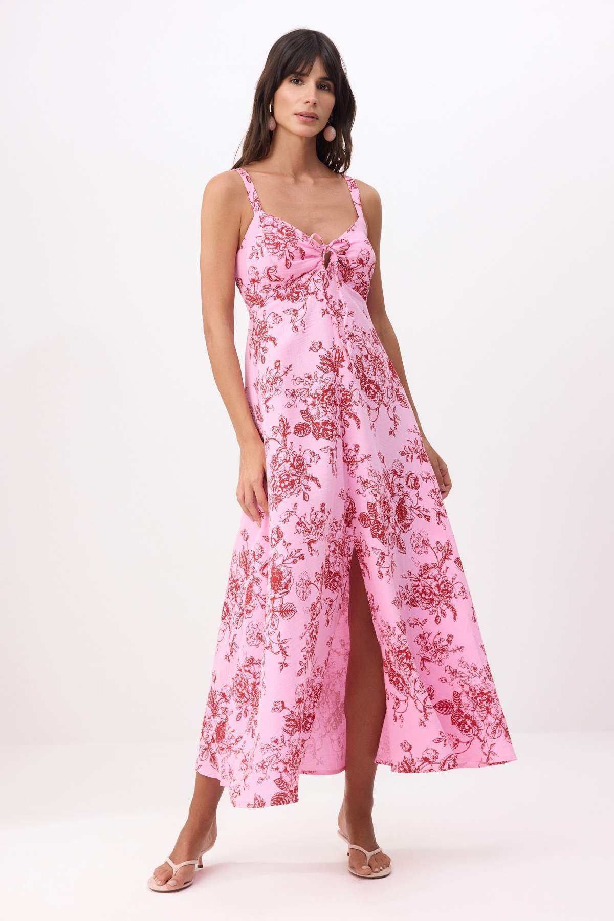 Trendyol Kollektion Rosa geblümtes Maxi-Webkleid in Leinenoptik TWOSS26EL00664