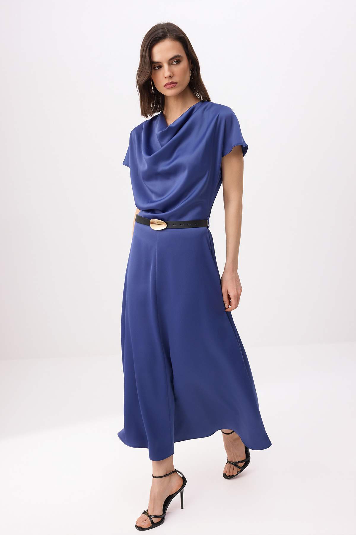 Kolekcja Trendyol Sukienka midi z tkaniny Petrol Degaje Collar A-Cut/A-Line T...