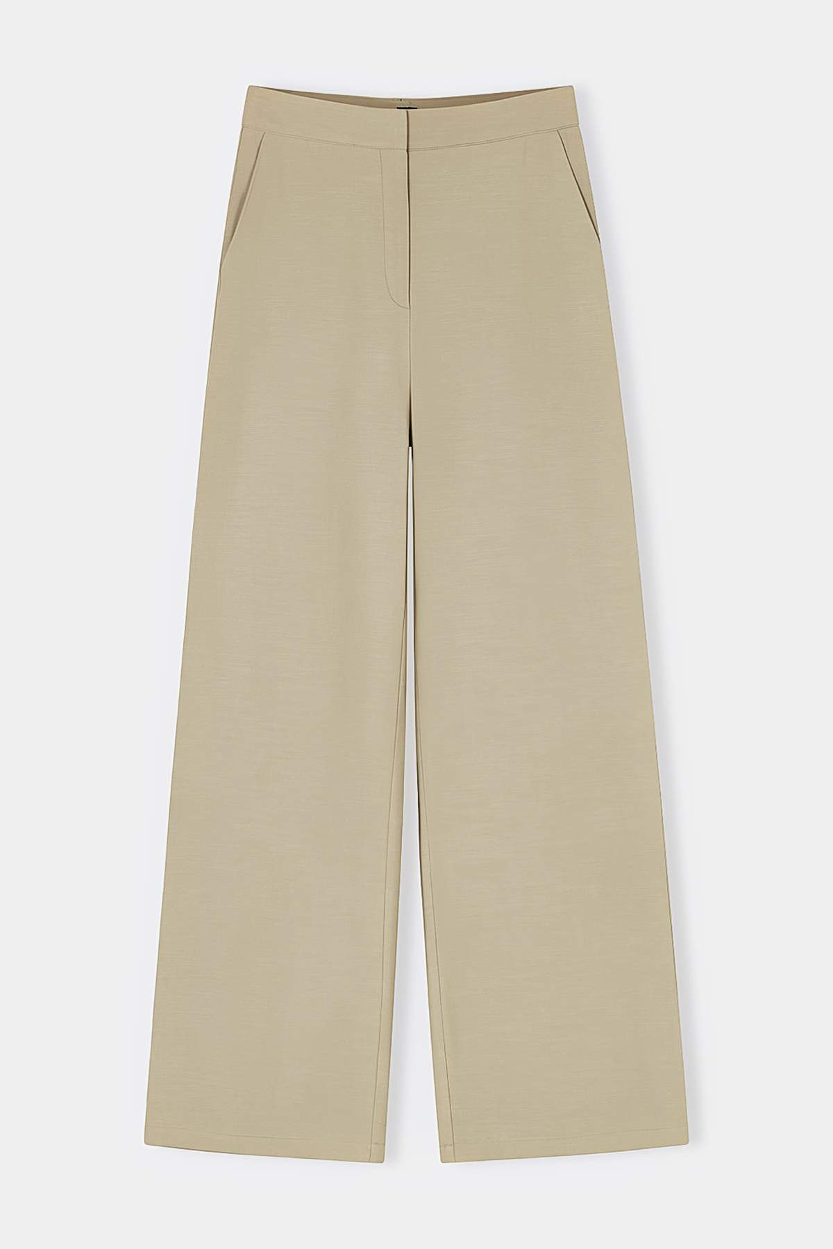 Trendyolmilla  Trendyol Studio Açık Haki Keten Görünümlü Geniş Paça Pantolon TWOSS26PL00132 - Görsel 5