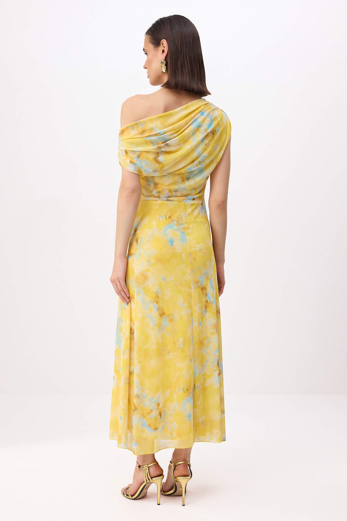 Trendyolmilla  Sarı-Çok Renkli Çiçekli Düz Kesim Örme Tül Maxi Astarlı Şık/Gece Elbise - Görsel 4