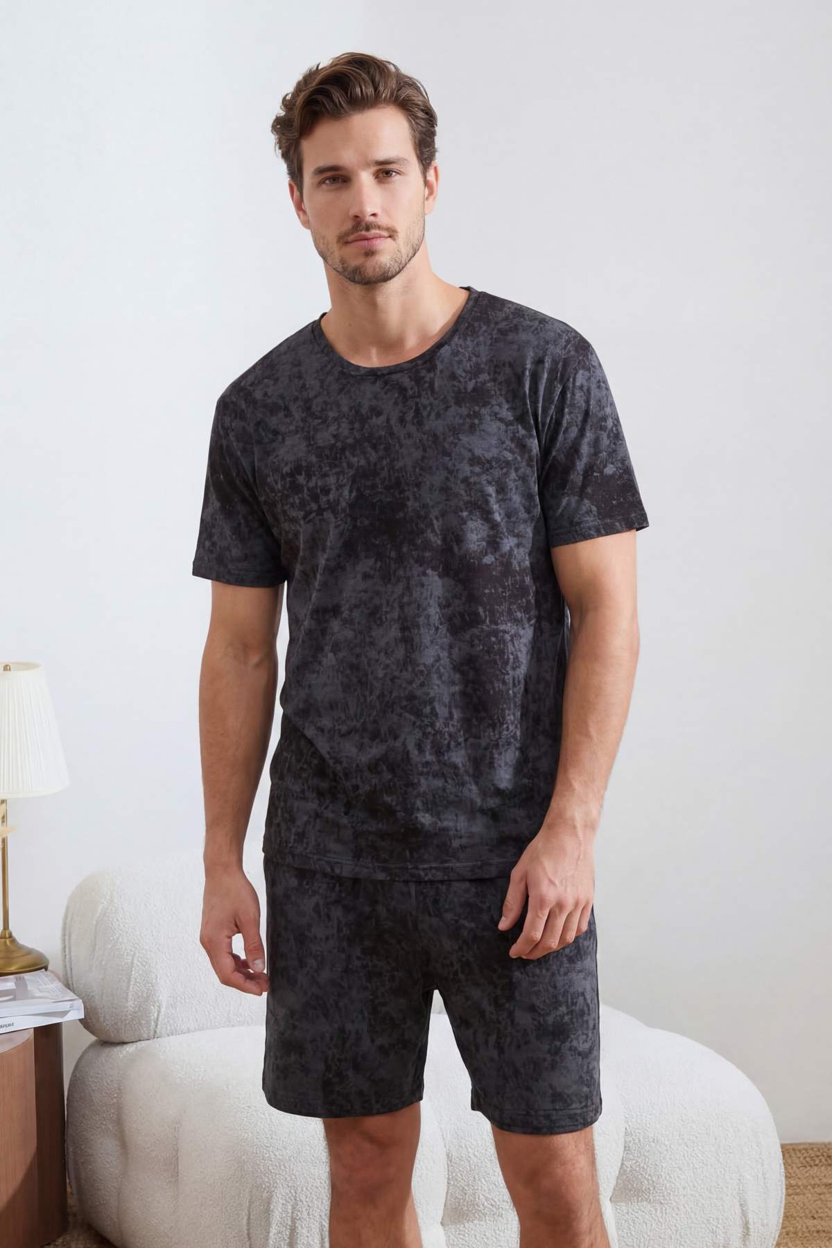 Trendyolmilla Man Antrasit Regular/Normal Kesim Yıkama Efektli T-shirt-Şort Örme Pijama Takımı TMNSS26PT00007