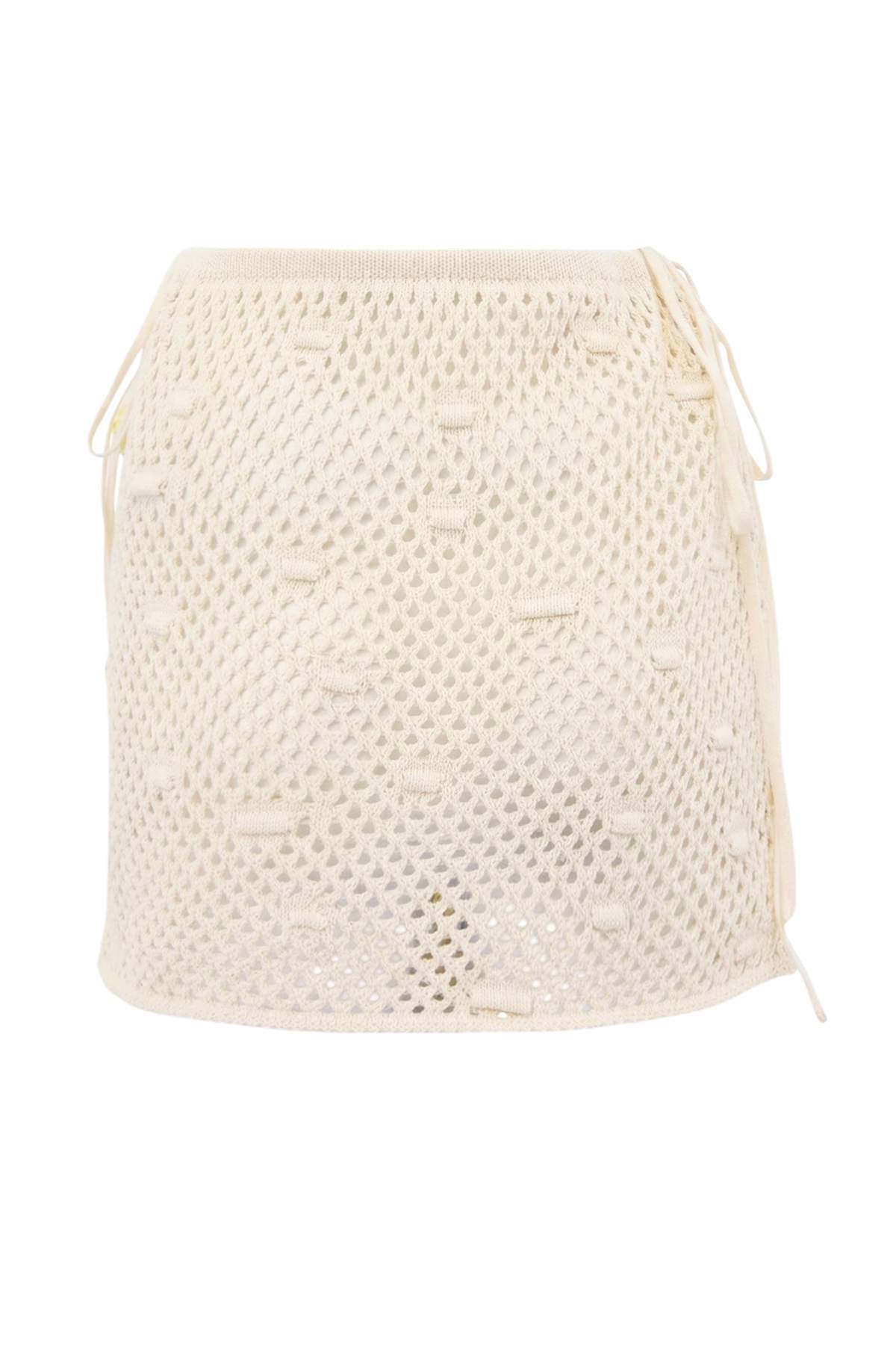 Trendyolmilla  Bej Triko Ajurlu Çiçek Aplikeli Mini Kalem Plaj Etek TBESS26ET00008 - Görsel 2