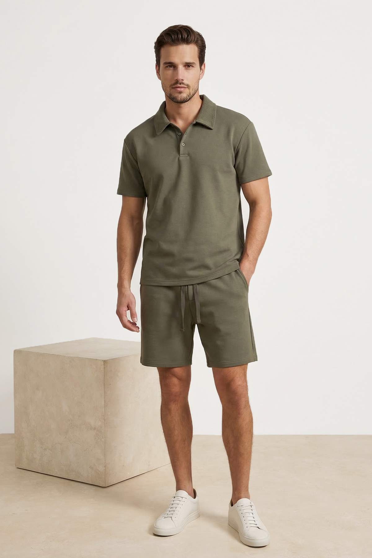 Trendyolmilla Man Haki Loose Fit Polo Yaka Kalın Eşofman Takımı TMNSS26EM00001