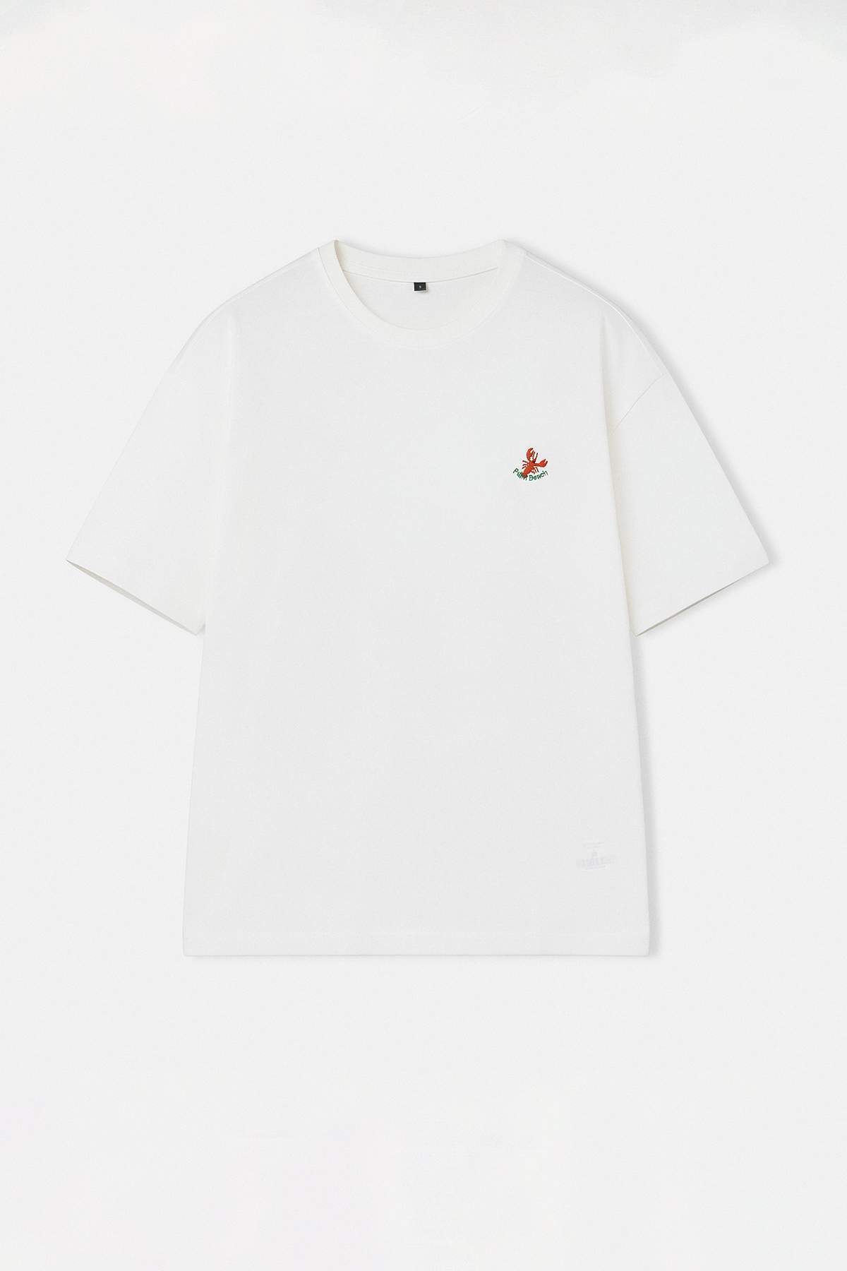 Trendyolmilla  Ekru Istakoz Nakışlı Oversize/Geniş Kesim %100 Pamuk T-Shirt TMNSS26TS00025 - Görsel 4